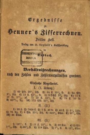 Aufgaben zum Ziffer-Rechnen, [5]. Ergebnisse zu Heuners Zifferrechnen. Drittes Heft