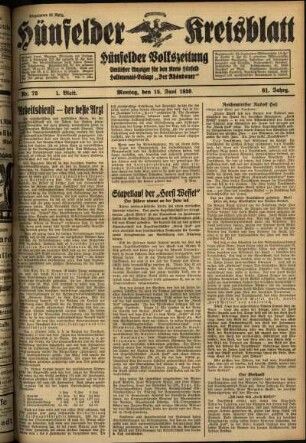 Erste Ausgabe vom Montag, den 15. Juni 1936.