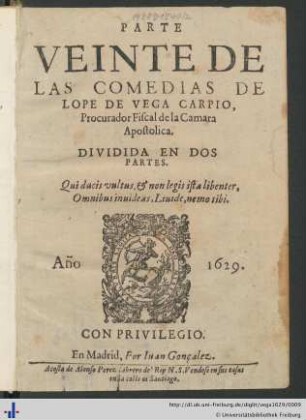 Parte Veinte De Las Comedias De Lope De Vega Carpio