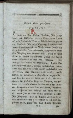 Anstatt einer gewohnten Vorrede.