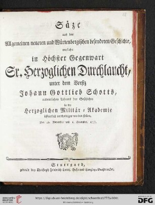 Säze aus der Allgemeinen neueren und Würtenbergischen besonderen Geschichte
