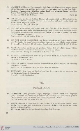VIII. Porzellan (Nr. 227 - 251)