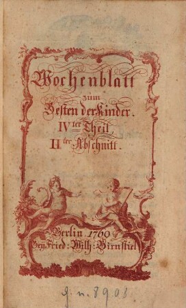 Wochenblatt zum Besten der Kinder. 4,2. 1769