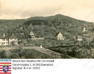 Alsbach an der Bergstraße, Teilansicht mit Alsbacher Schloss und Melibokus