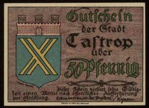 Gutschein der Stadt Castrop über 50 Pfennig
