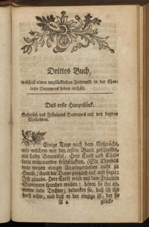 Das erste Hauptstück. Gespräch des Fräulein Summers mit den beyden Verliebten