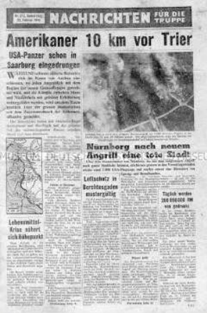 Nachrichtenblatt der US-Armee für die Wehrmacht u.a. zum Vormarsch der US-Truppen auf Trier