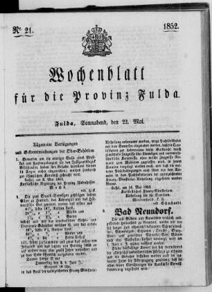 Nr. 21, Ausgabe vom 22. Mai 1852