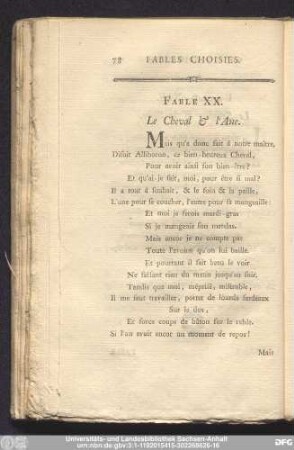 Fable XX. Le Chaval & l'Ane.