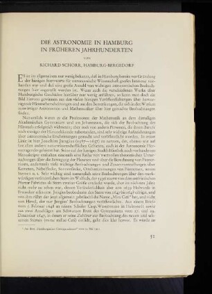 Die Astronomie in Hamburg in früheren Jahrhunderten von Richard Schorr, Hamburg-Bergedorf