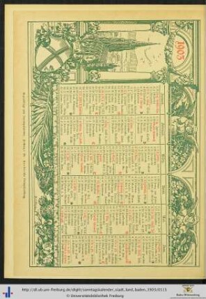 Gratisbeilage: Wandkalender Namenstage 1903.