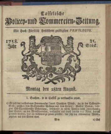 35. Stueck, Montag den 28ten August 1758