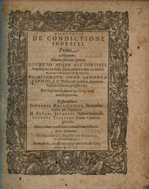 Disputatio De Condictione Indebiti, 1