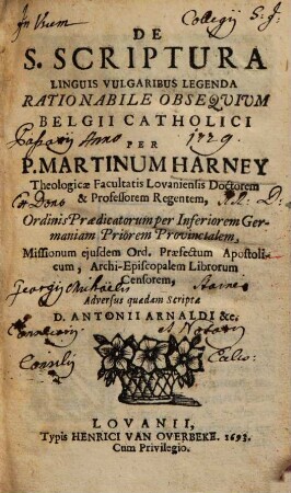 De S. Scriptura Linguis Vulgaribus Legenda Rationabile Obsequium Belgii Catholici