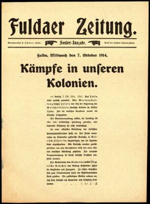 Zweite Ausgabe vom Mittwoch, den 07. Oktober 1914.