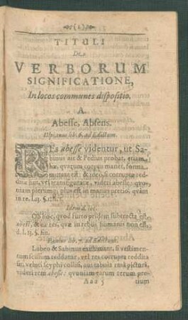 Tituli De Verborum Significatione, In locos communes dispositio.