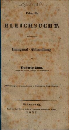 Über die Bleichsucht : Inaug.-Abh.