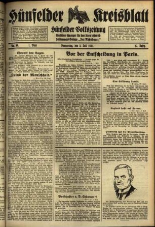 Erste Ausgabe vom Donnerstag, den 02. Juli 1931.