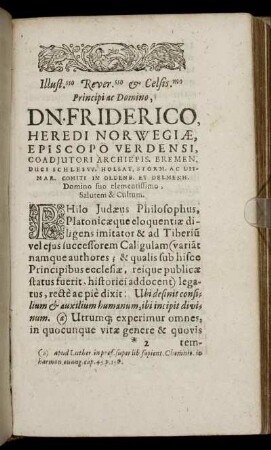 Illust.sso Rever.sso & Celsis.mo Principi ac Domino, Dn. Friderico, Heredi Norwegiæ [...]