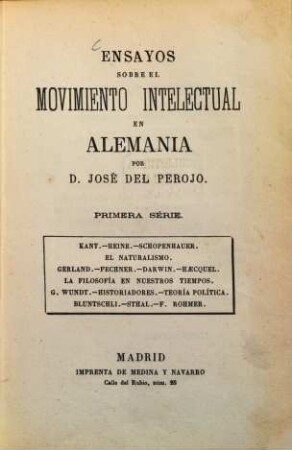 Ensayos sobre el movimiento intelectual en Alemania. I