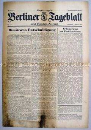 Berliner Tageblatt zur Reichstagsbrandprozess