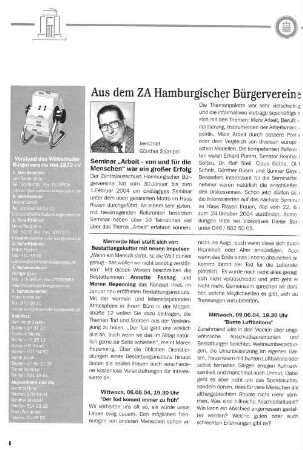 Aus dem ZA Hamburgischer Bürgervereine