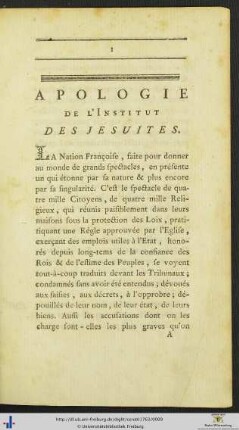 Apologie (généreale) De L’Institut Des Jesuites