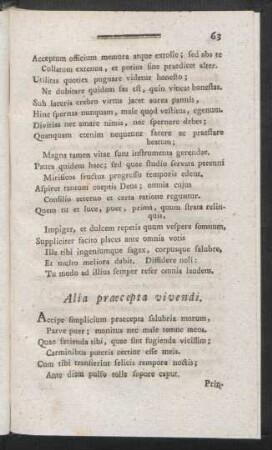 Alia praecepta vivendi.