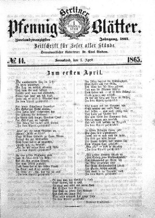 No. 14, Sonnabend, den 1. April