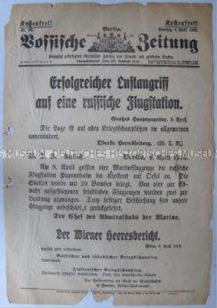 Extra-Blatt der Tageszeitung "Vossische Zeitung" zu Erfolgen der deutschen Armee an der Ostfront