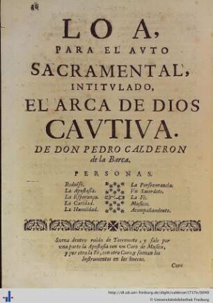 Loa para el Auto Sacramental El Arca de Dios Cautiva.