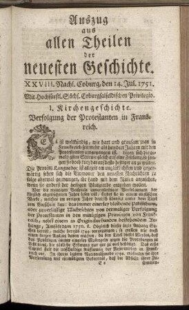 XXVIII. Nachl. Coburg, den 14. Jul. 1751.