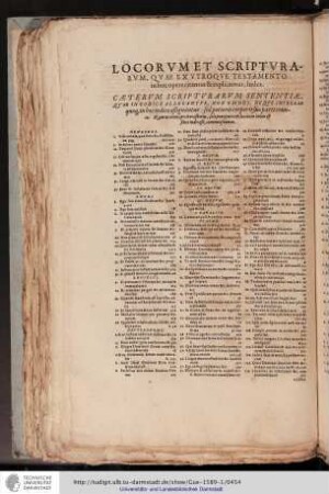 Locorum et Scripturarum, Quae ex Utroque Testamento in hoc opere citantur & explicantur, Index