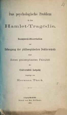 Das psychologische Problem in der Hamlet-Tragödie