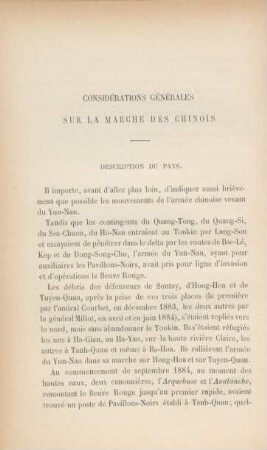 Considérations générales sur la marche des Chinois