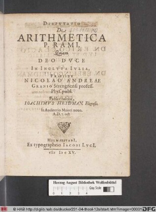 Disputatio De Arithmetica P. Rami