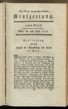 22tes Stück. Wien den 4ten Juni 1774.