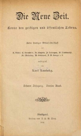 Die neue Zeit : Wochenschrift der Deutschen Sozialdemokratie. 10. 1892, Bd. 2