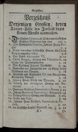 Verzeichniß Derjenigen Grossen, deren Trauer-Faelle den Innhalt dieses kleinen Wercks ausmachen
