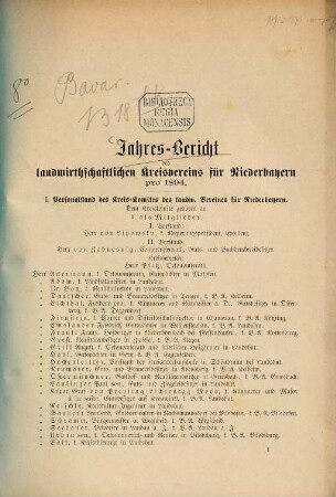 Jahres-Bericht des Landwirthschaftl. Kreisausschusses von Niederbayern : für das Jahr ... 1894