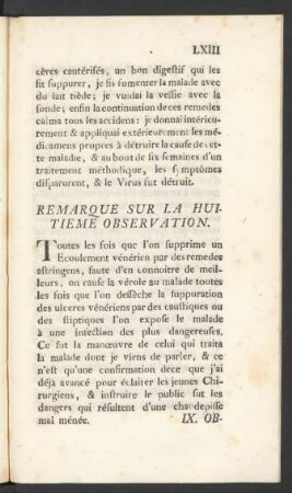 Remarque Sur La Huitieme Observation