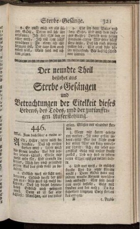 Der neundte Theil bestehet aus Sterbe-Gesängen und Betrachtungen der Eitelkeit ...