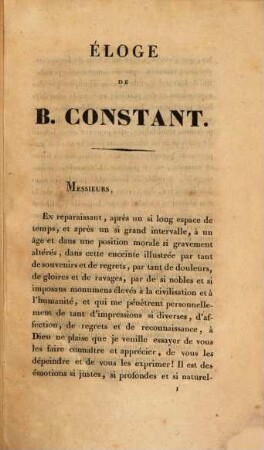 Eloge de Benjamin Constant : Prononcé le 12. juin 1833