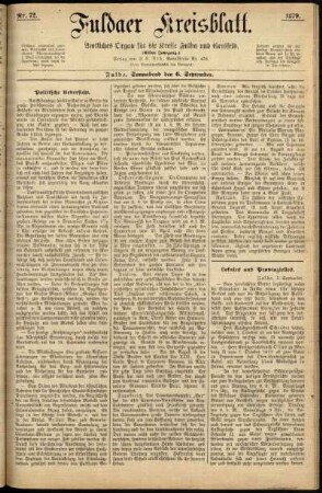 Erste Ausgabe vom Samstag, den 06. September 1879.