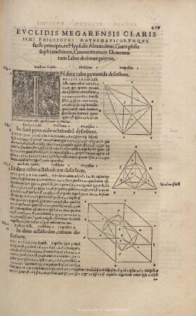 Euclidis Megarensis Clarissimi Philosophi Mathematicorumque facile principis, ex Hypsiclis Alexandrini, Graeci philosophi tradidtione, Geometricorum Elementorum Liber decimusquintus.