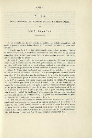 Sulle trasformazioni univoche nel piano e nello spazio.