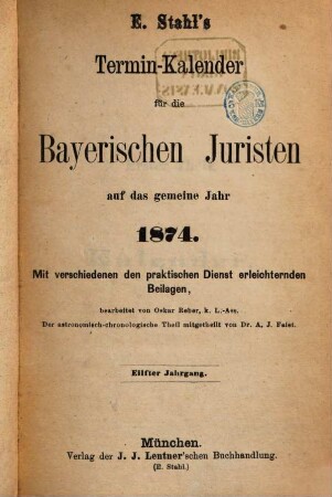 Stahl's Terminkalender für die bayerischen Juristen, 11. 1874