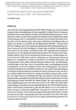 Europäische Sportvernetzung und europäisches Sportwissen nach 1945 - ein Themenaufriss
