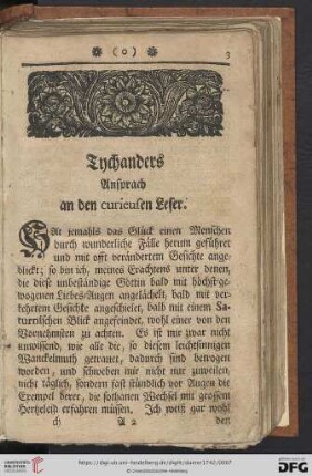 Tychanders Ansprach an den curieusen Leser.