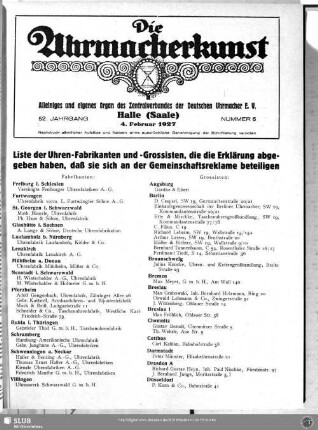 Liste der Fabrikanten und Grossisten, die eine Erklärung abgegeben haben, daß sie sich an der Gemeinschaftsreklame beteiligen